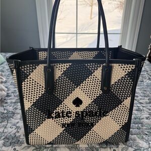 Kate Spade Navy and Cream Checkered Tote Bag